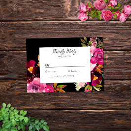 Elegant Black Burgundy Rosa Blommigt Ram OSA kort