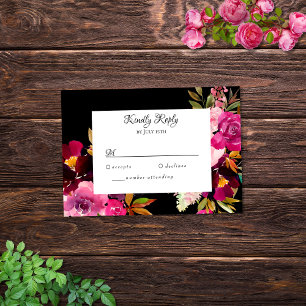 Elegant Black Burgundy Rosa Blommigt Ram OSA kort