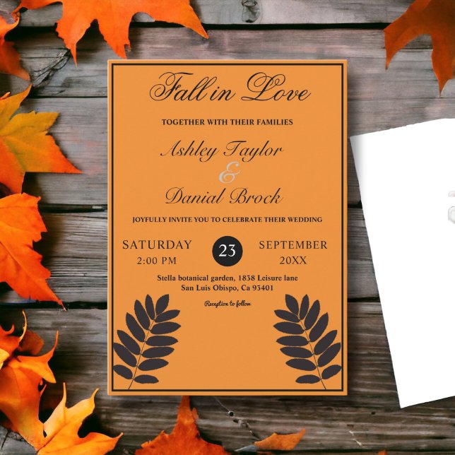 Elegant Black Burnt Orange Rustic Fall Wedding Inbjudningar (Skapare uppladdad)