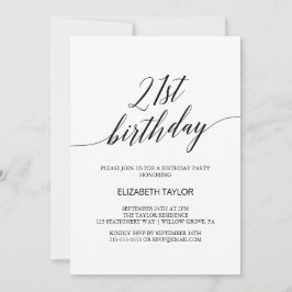 Elegant Black Calligraphy 21 Birthday Inbjudningar