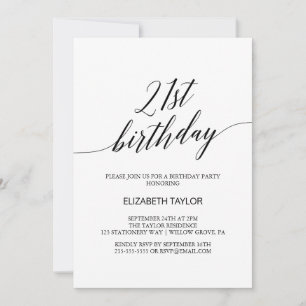 Elegant Black Calligraphy 21 Birthday Inbjudningar