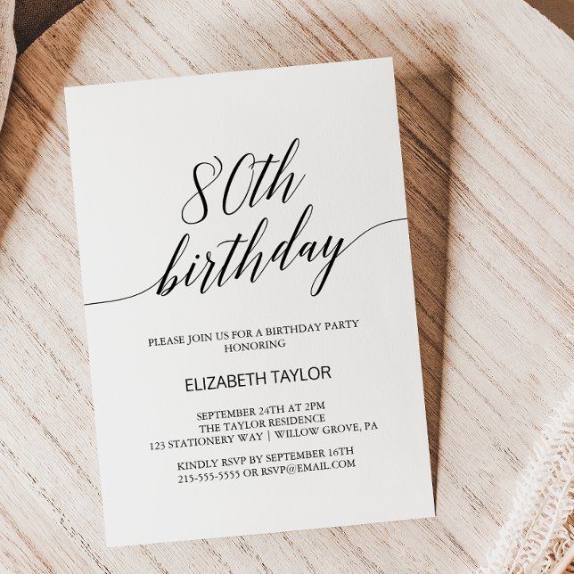 Elegant Black Calligraphy 80 Birthday Inbjudningar (Skapare uppladdad)