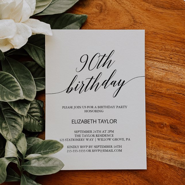 Elegant Black Calligraphy 90:e Birthday Inbjudningar (Skapare uppladdad)