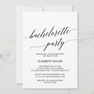 Elegant Black Calligraphy Bachelorette Party Inbjudningar