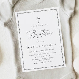 Elegant Black Calligraphy Baptism Invitation Inbjudningar