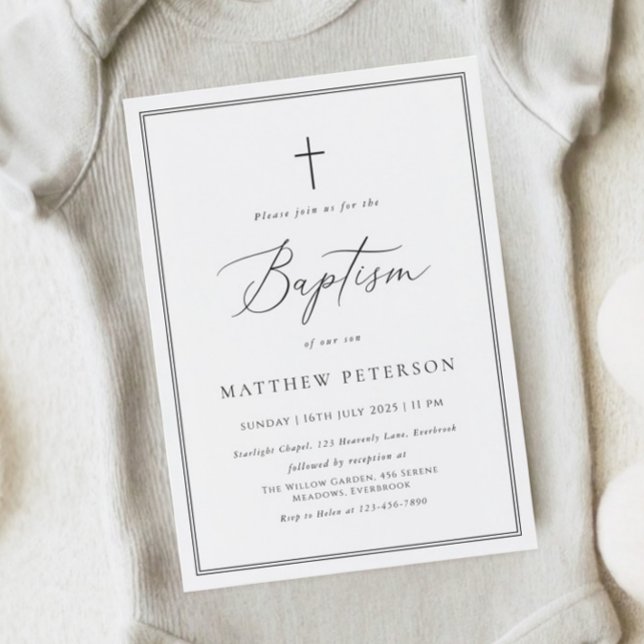 Elegant Black Calligraphy Baptism Invitation Inbjudningar (Skapare uppladdad)