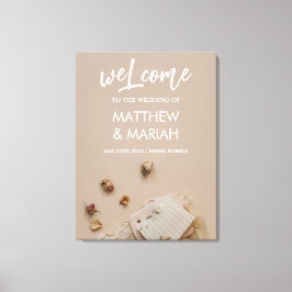 Elegant Black Calligraphy Blommigt Bröllop Välkomm Canvastryck