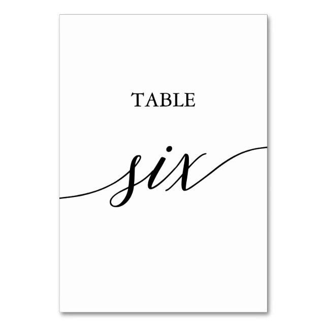 Elegant Black Calligraphy Bord Sex Bordsnummer (Framsidan)