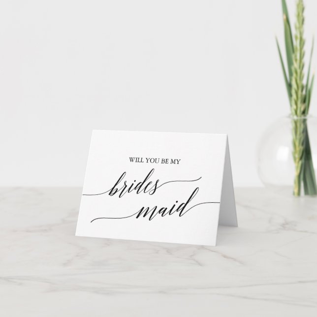 Elegant Black Calligraphy Bridesmaid Frieri Kort (Framsida)