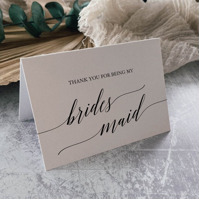 Elegant Black Calligraphy Bridesmaid Tack Kort (Skapare uppladdad)