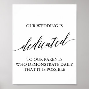 Elegant Black Calligraphy Bröllop Dedication Sign Poster