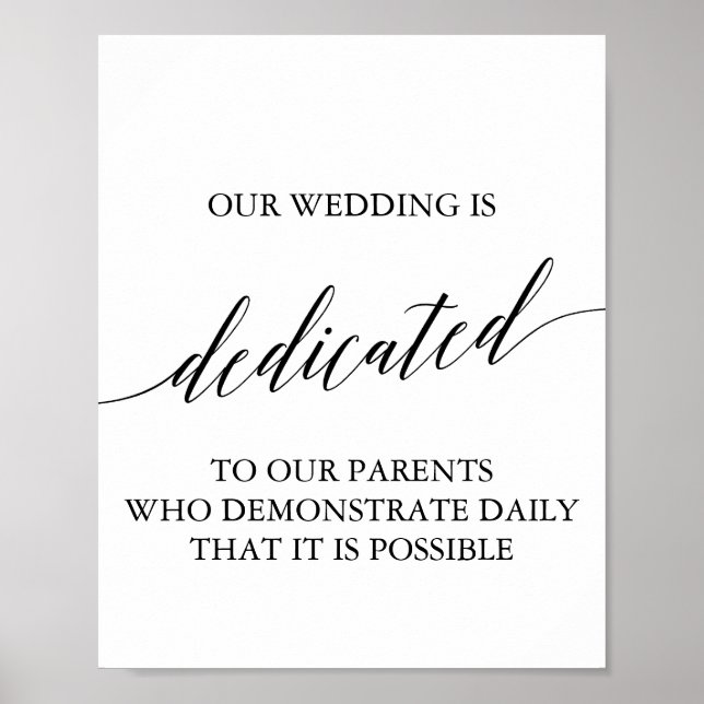Elegant Black Calligraphy Bröllop Dedication Sign Poster (Framsidan)