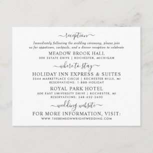Elegant Black Calligraphy Bröllop Information Tilläggskort