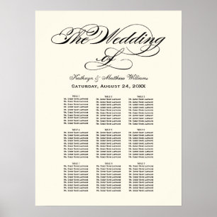 Elegant Black Calligraphy Bröllop Seating Chart Poster