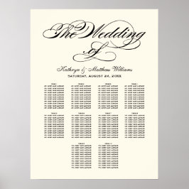 Elegant Black Calligraphy Bröllop Seating Chart Poster