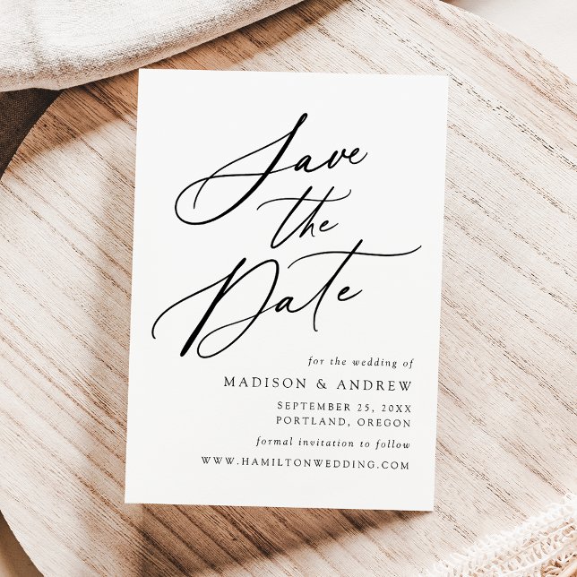 Elegant Black Calligraphy Bröllop Spara Datumet (Skapare uppladdad)