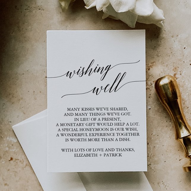 Elegant Black Calligraphy Bröllop Wishing-brunn Tilläggskort (Skapare uppladdad)