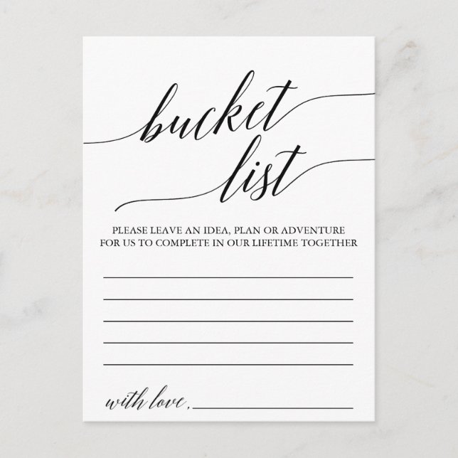 Elegant Black Calligraphy Bucket List-kort Vykort (Framsida)