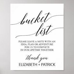 Elegant Black Calligraphy Bucket List Sign Poster