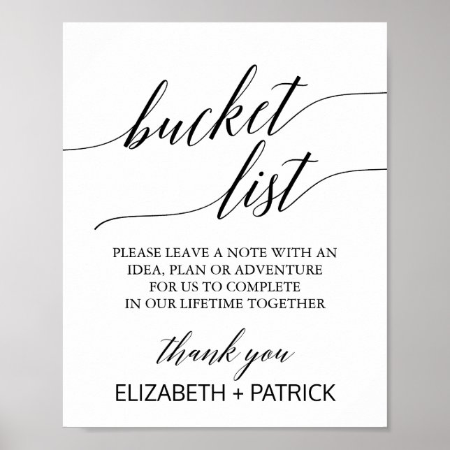 Elegant Black Calligraphy Bucket List Sign Poster (Framsidan)