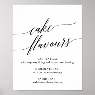 Elegant Black Calligraphy Cake Flavors Sign Poster