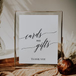 Elegant Black Calligraphy Cards and Gifts Sign Poster<br><div class="desc">Den här eleganten är svarta calligrafkort och presentkort perfekt för enkla bröllop eller möhippor. Neutraltens utformning har ett minimalistiskt tecken som är dekorerat med romantisk och visuell typografi. Textraden grund i tecknet kan vara personlig med datumet, namn i bruden och brudgummen, eller ett kort-meddelande som "Tack". Det här tecknet kan...</div>