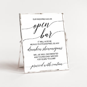 Elegant Black Calligraphy Caution Open Pub Sign Poster