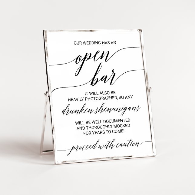 Elegant Black Calligraphy Caution Open Pub Sign Poster (Skapare uppladdad)