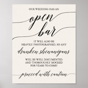 Elegant Black Calligraphy Cream Caution Open Pub Poster