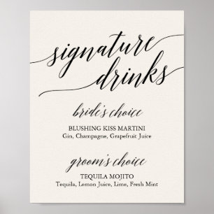 Elegant Black Calligraphy Cream Namnteckning Drink Poster