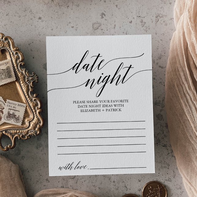 Elegant Black Calligraphy Date Night Idea Cards Vykort (Skapare uppladdad)
