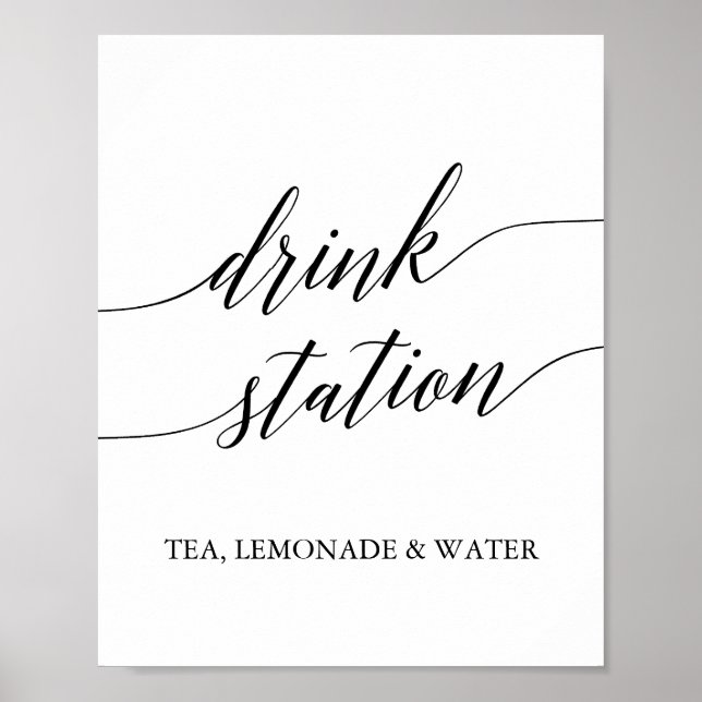 Elegant Black Calligraphy Drink Station Poster (Framsidan)