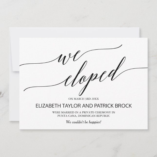 Elegant Black Calligraphy Elopement Notice Meddelande (Framsida)