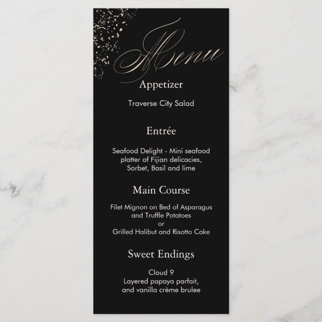 Elegant Black Calligraphy Faux Guld Script Menu Meny (Framsida)
