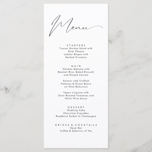 Elegant Black Calligraphy Finare Script Bröllop Meny (Framsida)