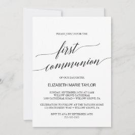 Elegant Black Calligraphy First Communion Inbjudningar