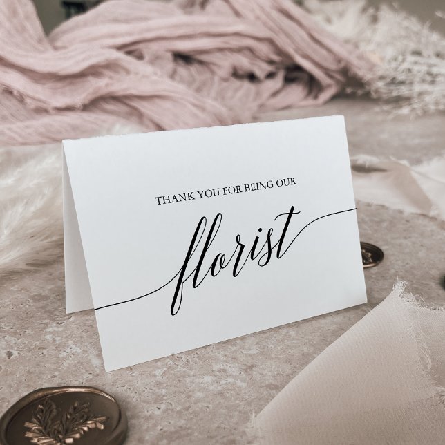 Elegant Black Calligraphy Florist - tackkort (Skapare uppladdad)