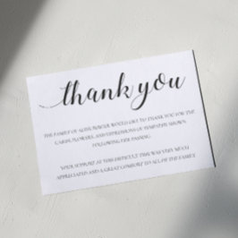 Elegant Black Calligraphy Funeral Tack Kort