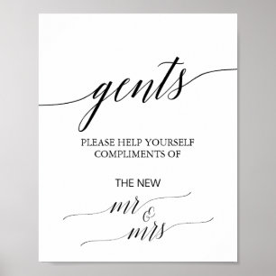 Elegant Black Calligraphy Gents Bathroom-tecken Poster