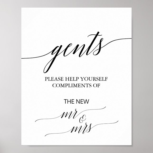 Elegant Black Calligraphy Gents Bathroom-tecken Poster (Framsidan)