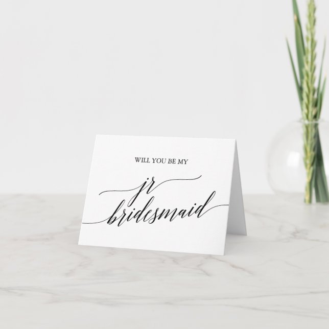 Elegant Black Calligraphy Jr Bridesmaid Frieri Kort (Framsida)