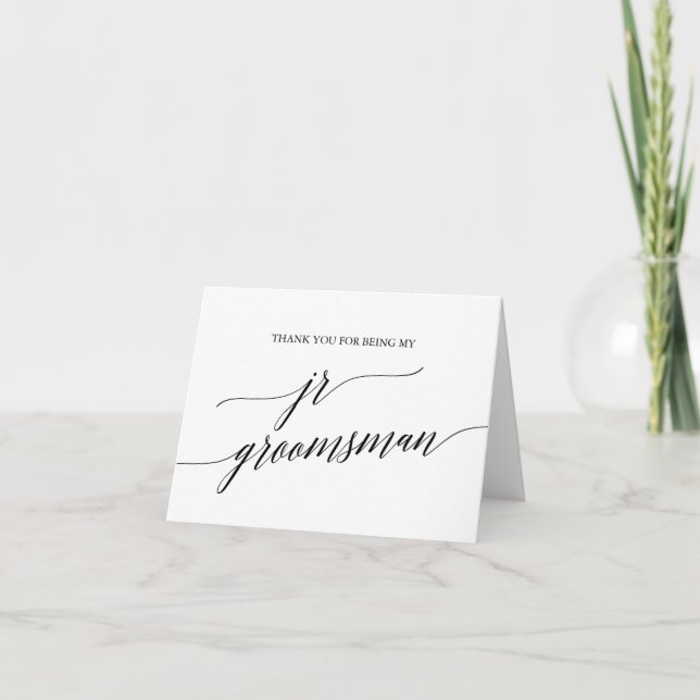Elegant Black Calligraphy Jr Groomsman Tack Kort (Framsida)