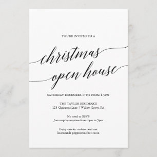 Elegant Black Calligraphy-julafton Open House Inbjudningar