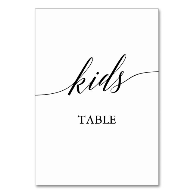 Elegant Black Calligraphy Kids Bord Bordsnummer (Framsidan)