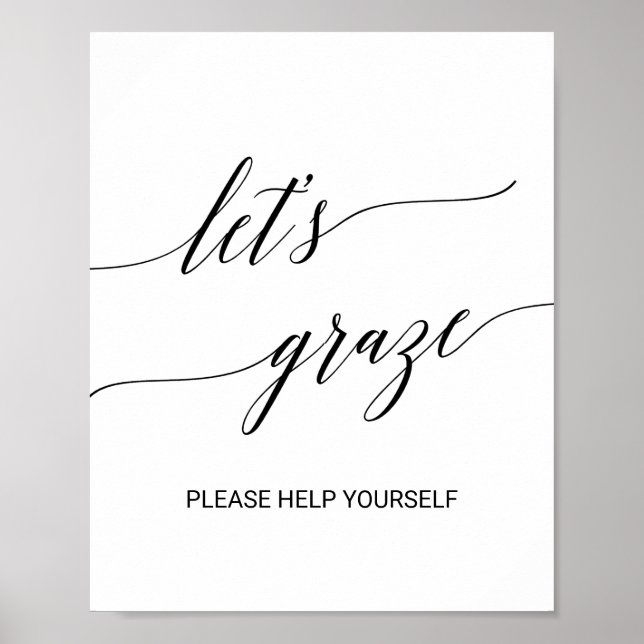 Elegant Black Calligraphy Låt oss Graze Food Bord Poster (Framsidan)
