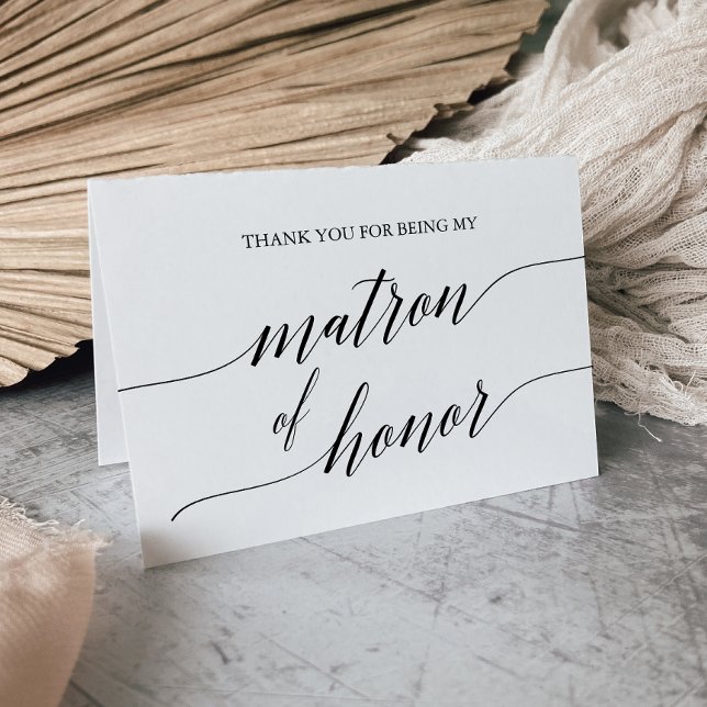 Elegant Black Calligraphy Matron of Honor Tack Kort (Skapare uppladdad)