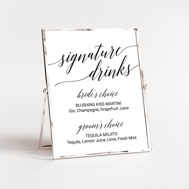 Elegant Black Calligraphy Namnteckning Drinks Sign Poster (Skapare uppladdad)