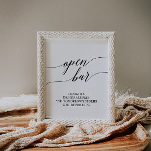 Elegant Black Calligraphy Open Pub Sign Poster