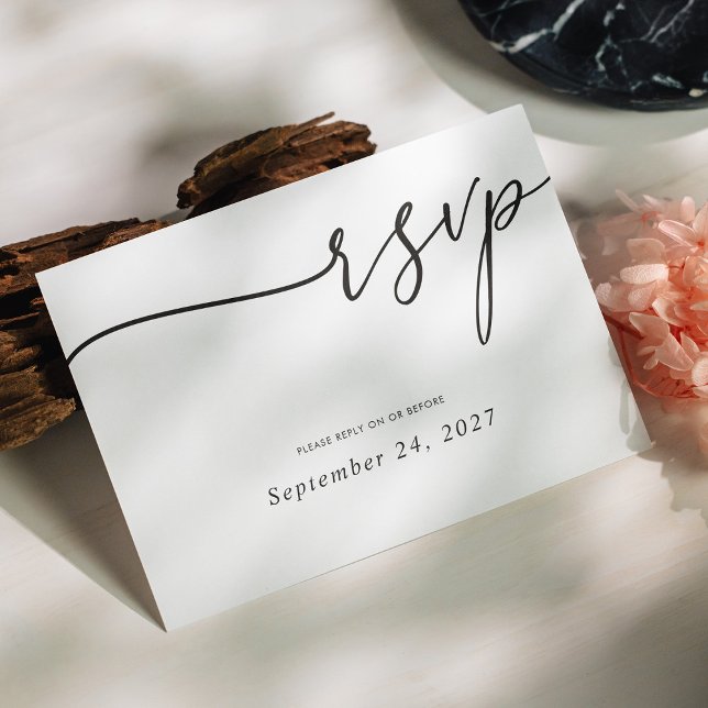 Elegant Black Calligraphy på White Bröllop OSA Kort (Elegant Black Calligraphy on White Wedding RSVP Card Customizable)