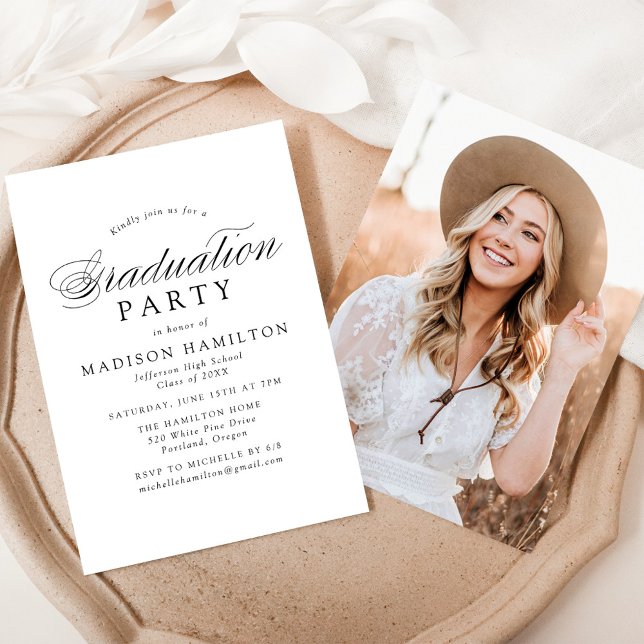 Elegant Black Calligraphy Photo Studentfest Inbjudningar (Skapare uppladdad)